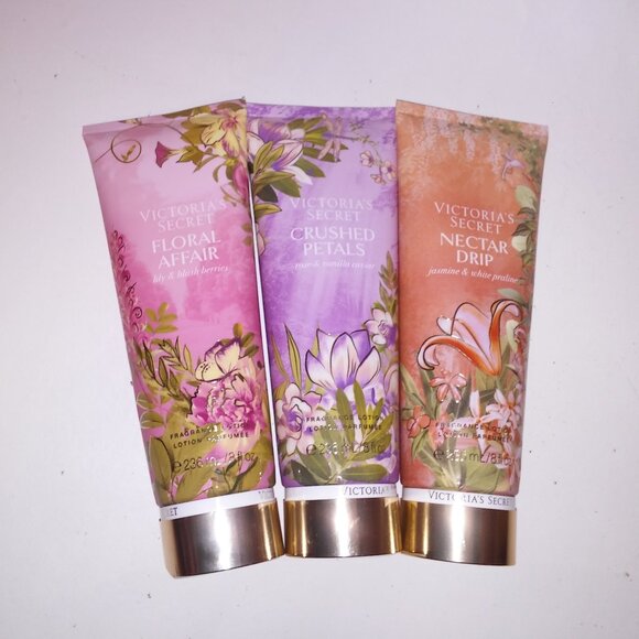 Set of 3 Victoria Secret Body Lotion Floral Affair Nectar Drip Crushed Petals Fu